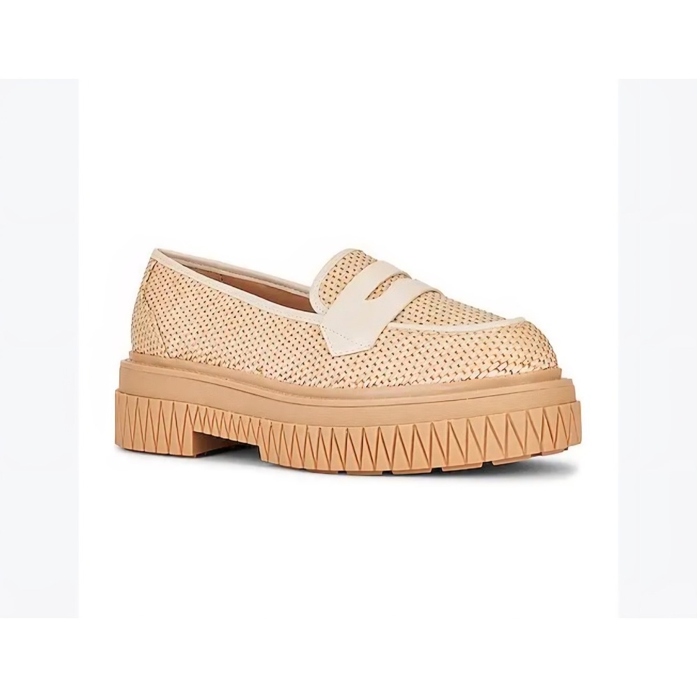 Schutz Viola Weekend Loafer Beige Woven Raffia Penny Platform Lug Sole Size 7